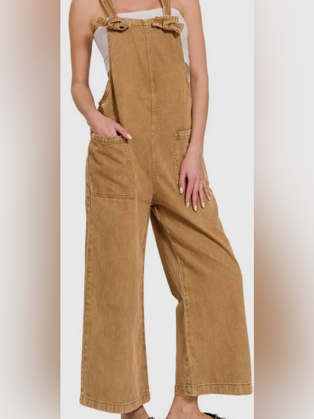 NWT Zenana Niccola Knot Strap Overalls in Deep Camel Sz S